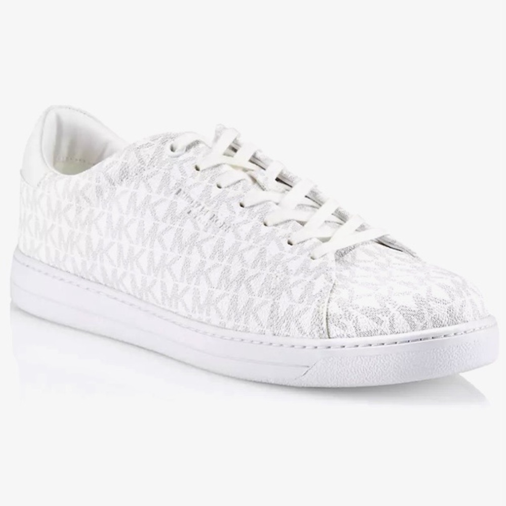 Michael Kors Shoes Men’s Size 12 Nate Allover MK Logo White Low Top Sneakers - Picture 2 of 7